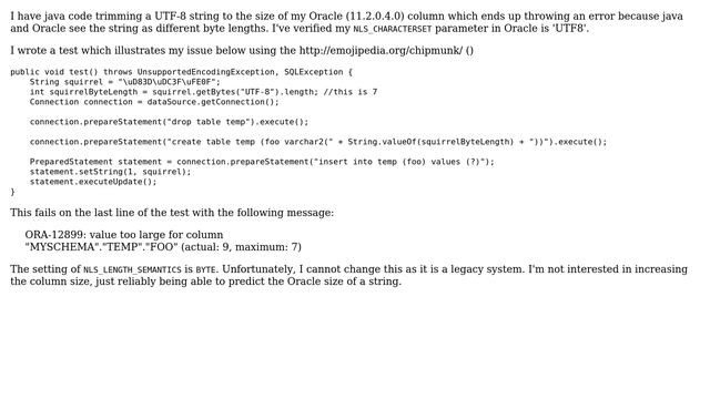 Why does Oracle use a different byte length than java for the supplementary unicode character... смотреть онлайн