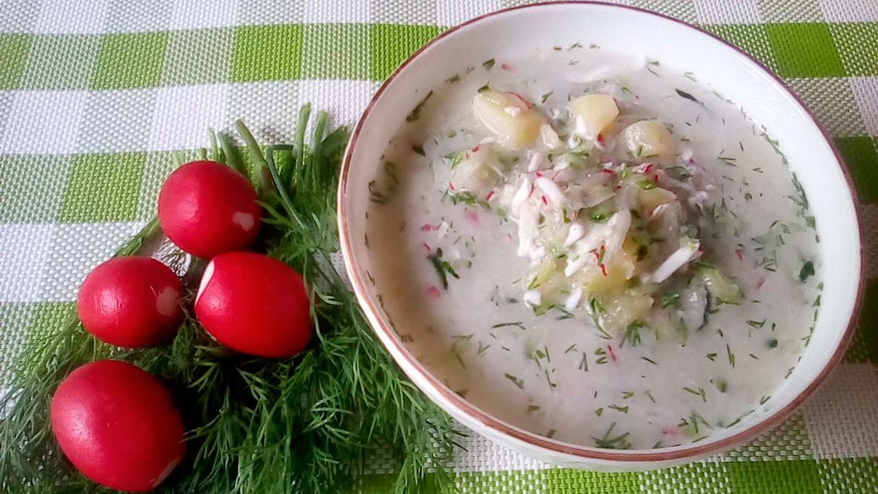 ОКРОШКА на ВОДЕ с ЯБЛОЧНЫМ УКСУСОМ и СМЕТАНОЙ