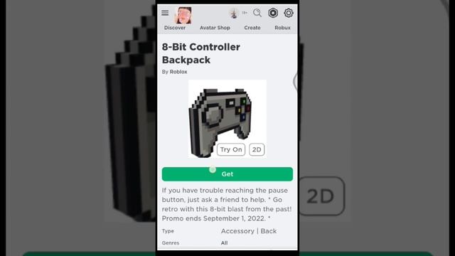 8-Bit Controller Backpack(Roblox avatar)#roblox #youtubeshorts #subscribe #youtube #ytshorts