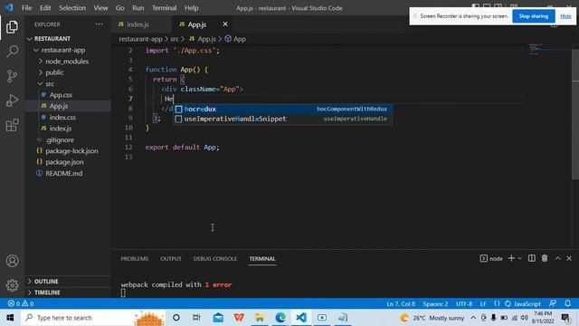 Day 5 -  PROJECT - Restaurant WebApp in React JS -PART 1 - Shanimz Academy