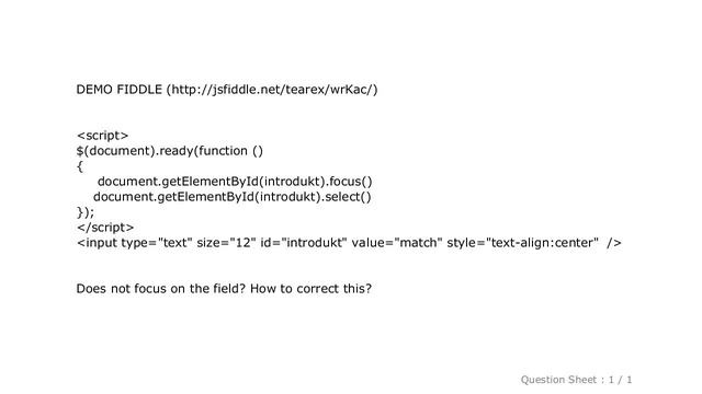 jQuery : JQuery focus and select on id input field смотреть онлайн