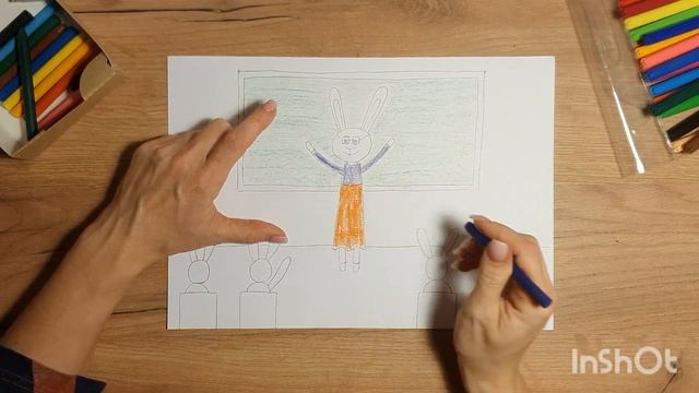 Простой рисунок "Зайчик учитель"