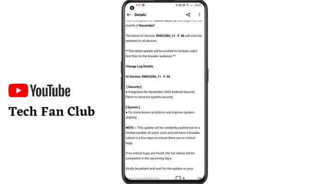 Realme Narzo 50 New Update F.06 November 2023 - Realme UI 5.0 Android 14 Update ? New Features