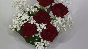 Букет из 5 роз с гипсофилой
