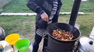 Жаркое из куриных сердец,с картошкой в казане!!!