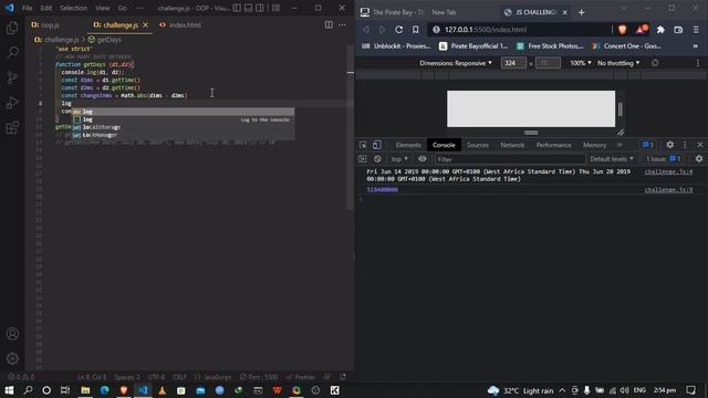Javascript- HOW MANY DAYS BETWEEN CHALLENGE
