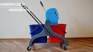 Профессиональная двухведерная тачка для уборки помещений на 2 ведра по 25л, на пластиковой раме