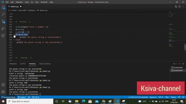 Palindrome number or string program in python| Python interview questions (Q-3) 2021- In Telugu смотреть онлайн