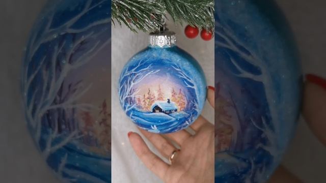 Арт. С41  Шар с ручной росписью 80 мм «Морозное утро»