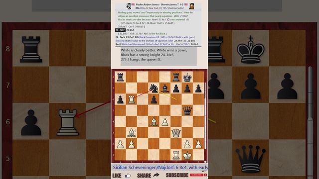 Fischer started the 1957-58 US Championship || Fischer vs Sherwin (Annotation: Andrew Soltis)