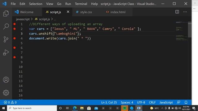 Lesson 7 Array  Shift Unshift Pop Push