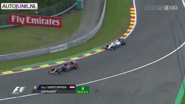 Max Verstappen overtakes Felipe Nasr. Belgium 2015.