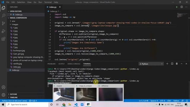 Image Comparison & Displaying Difference using Python's Opencv Library | OpenCv | Image Procesing |