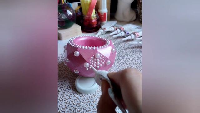 Candle holder point-to-point acrilic paintingГипсовый подсвечник декор точечная роспись со стразам