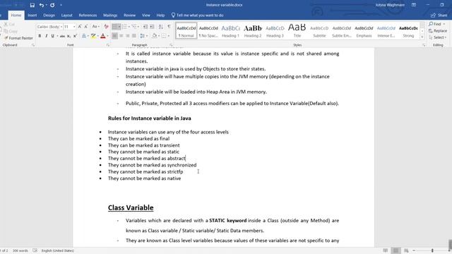 Java Tutorial 16: Instance and Class Variables