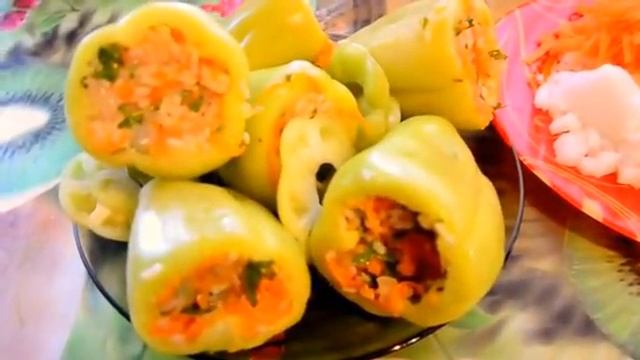 Рецепт:Болгарский перец фаршированный овощами с рисом и мясом. смотреть онлайн
