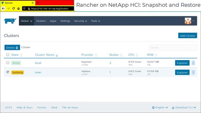 Snapshot and restore Rancher Kubernetes cluster on NetApp HCI смотреть онлайн
