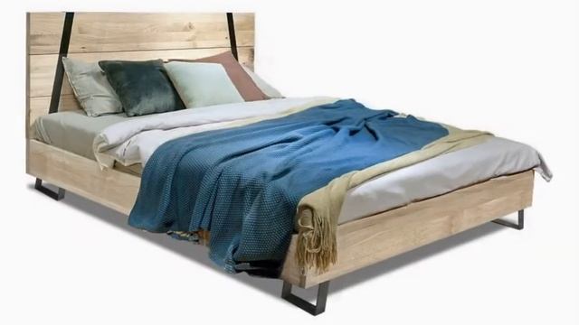 Узкая двуспальная узкая кровать Dillinger из дуба в стиле Лофт | БЕЛФАН смотреть онлайн