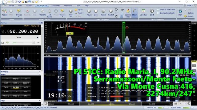 01.07.2023 16:10UTC, [Es], Radio Maria, Италия, 90.2МГц, 2274км