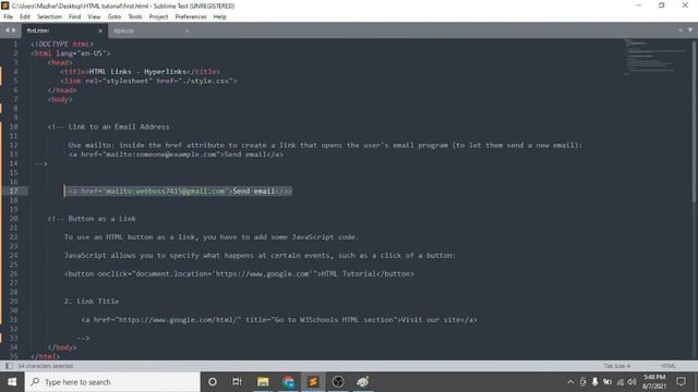 E-mail link in HTML | Button link In HTML | How to make mail link using HTML