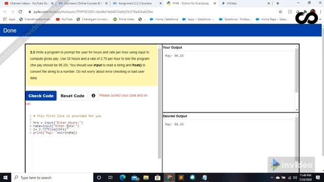 Coursera Programming for Everybody Getting Started with Python chapter 2 graded tool asigement 2.3