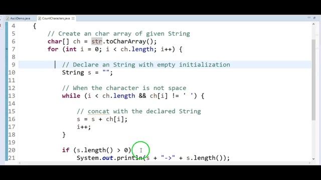 Write java program to print Characters count in each word in String ?