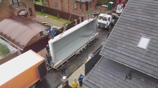 Установка композитной чаши бассейна