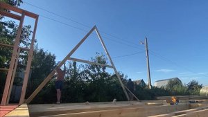 Дом шалаш в стиле A-Frame 6х6 с пристройкой 3х4