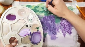 Как нарисовать сирень гуашью. Рисуем пейзаж поэтапно. Рисуем цветы сирени.