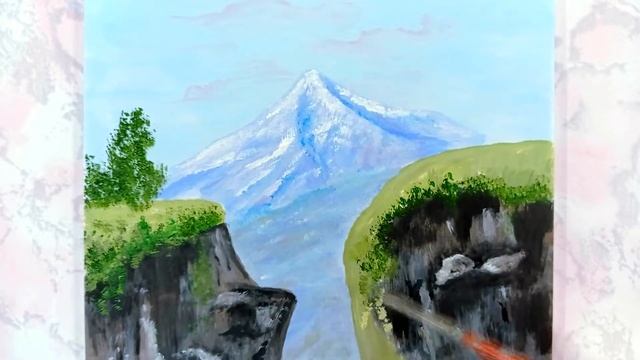 Рисование маслом разноцветных деревьев на скалах смотреть онлайн