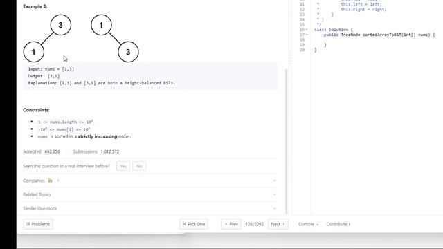 [SOLVED!] Convert Sorted Array to Binary Search Tree - LeetCode 108 - Java смотреть онлайн