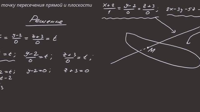 Задача 13. Найти точку пересечения прямой и плоскости. смотреть онлайн