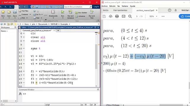 Comando de  gráfica a trozos MATLAB смотреть онлайн