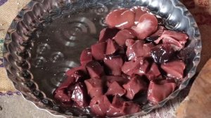 Cooking on a snowy day in the village! Cooking heart and liver with vegetables.