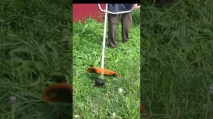 Косьба травы на придомовой территории бензиновым триммером