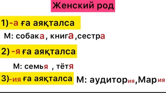 ОРЫСША ҮЙРЕНУ:мужской род,женский род және средний род