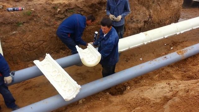 Монтаж скорлупы ППУ на трубопровод