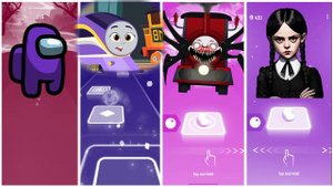 AMONG US 🆚 TRAIN THOMAS 🆚 CHOO CHOO CHARLES 🆚 WEDNESDAY - Tiles Hop EDM Rush