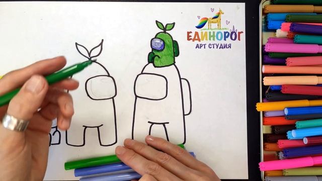 Как нарисовать амонг ас семью. Простые рисунки. Уроки рисования для детей. смотреть онлайн