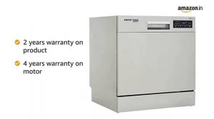 Voltas Beko 8 Place Table Top Dishwasher (DT8S, Silver, Inbuilt Heater, Adjustable Upper Shelf)