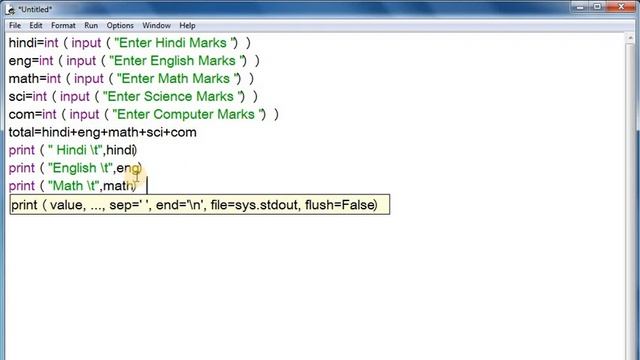 Calculate Total Percentage of 5 subject in python | Marksheet in Python | Basic Python Programming