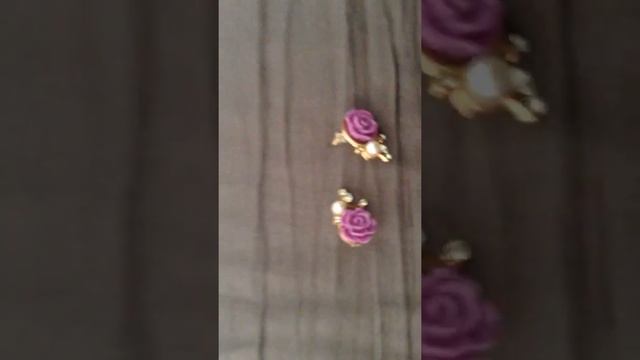 Rose Diamond Pearl Earrings Purple GEARBEST