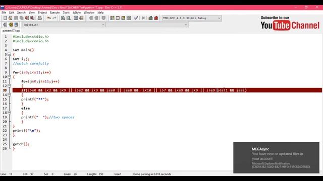 Alphabet  Q  in pattern using for loop in C and Java language. Star pattern programs
