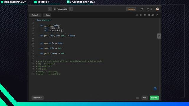 Leetcode 155. Min Stack - Python | Google Interview Question