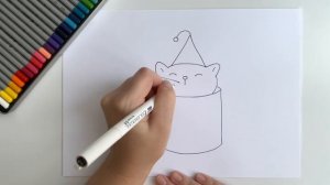 Как нарисовать котика в чашке легко | Рисуем кота в кружке | Новогодние рисунки для срисовки