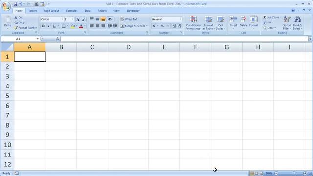 Excel Formatting 8 - Remove Tabs and Scroll Bars from Excel 2007 for a Cleaner Appearance