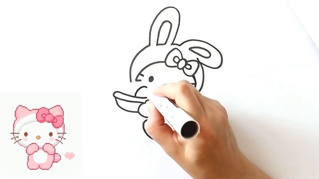 Как рисовать Хелло Китти в костюме зайчика. смотреть онлайн