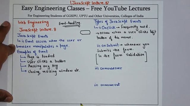 JavaScript Lecture 8 - Types of JavaScript Events (onclick, onmouseover and onmouseout)