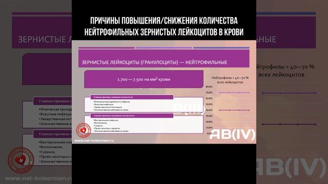 Причины повышения/снижения количества нейтрофильных зернистых лейкоцитов #нейтрофилы #лейкоциты
