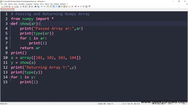 Passing and Returning Numpy Array in Python (Hindi)